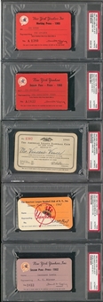 1943-65 NY Yankess Season Pass Collection- Lot of 5 (PSA)